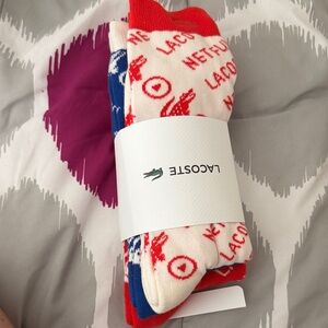 Lacoste Men's Red, Blue, and Cream Socks